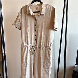 Serra Khaki Short Sleeve Utility Jumpsuit